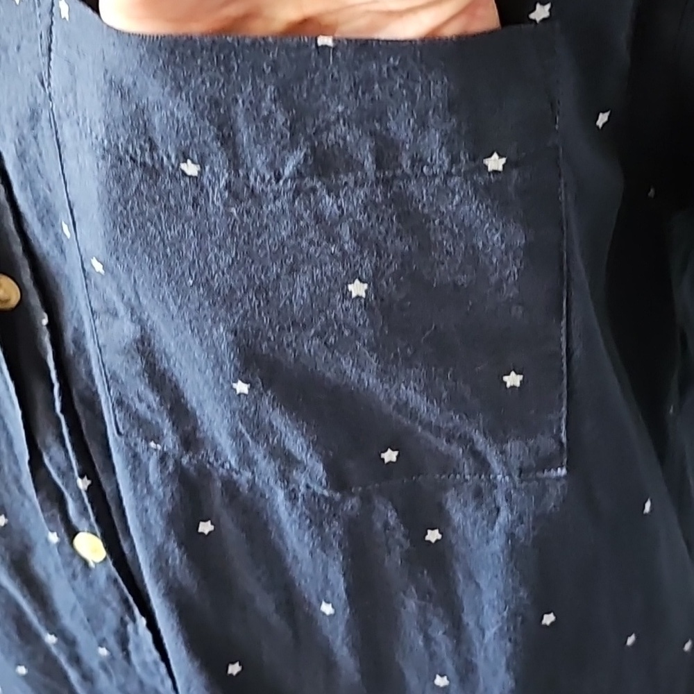 H&M L.O.G.G Navy Blue Button Down Short Sleeve Shirt with Star Print - Picture 5 of 11